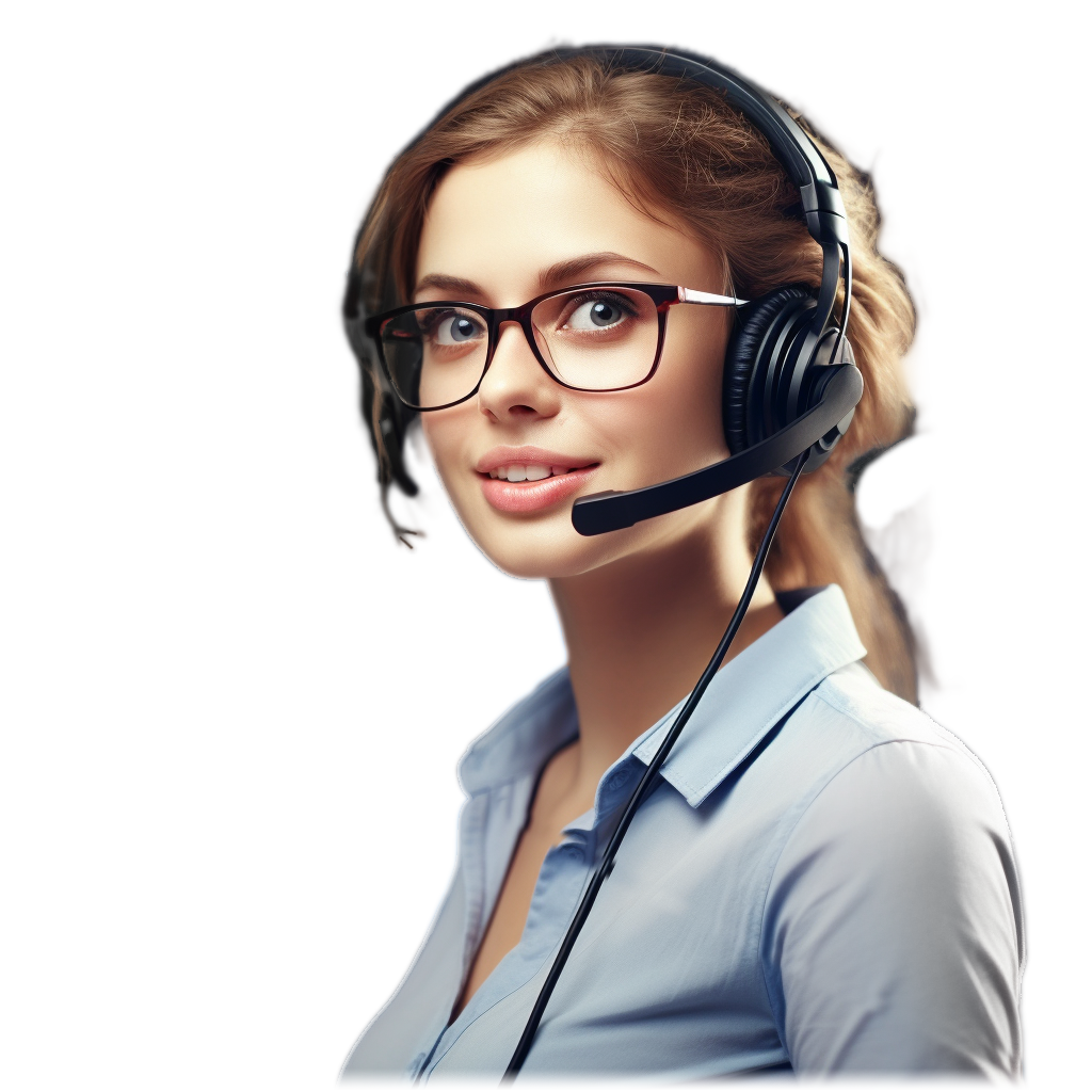 business lady with headset and glasses